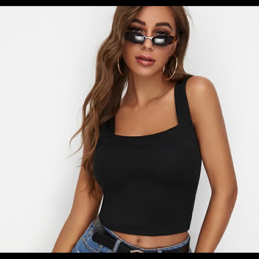 BNWT Shein solid rib-knit crop tank top